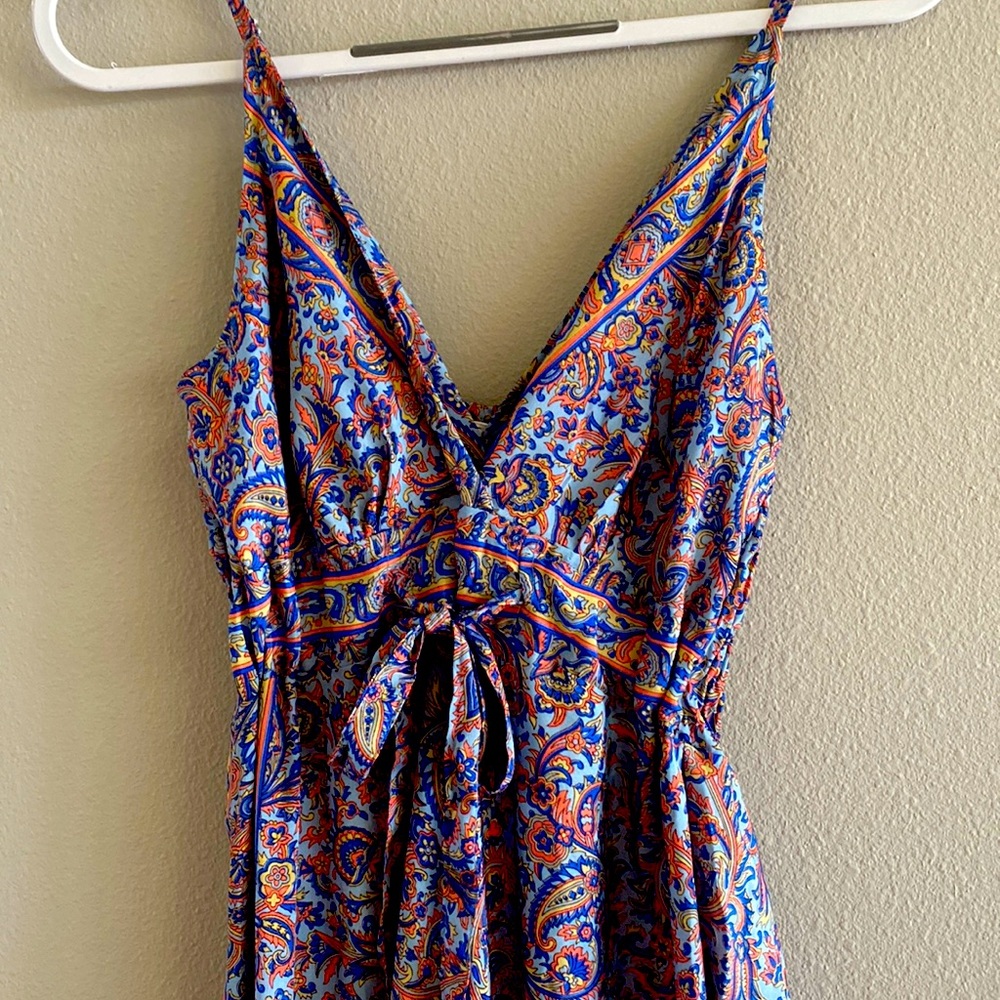 Blue Paisley V-Neck Waist-Tie Sundress